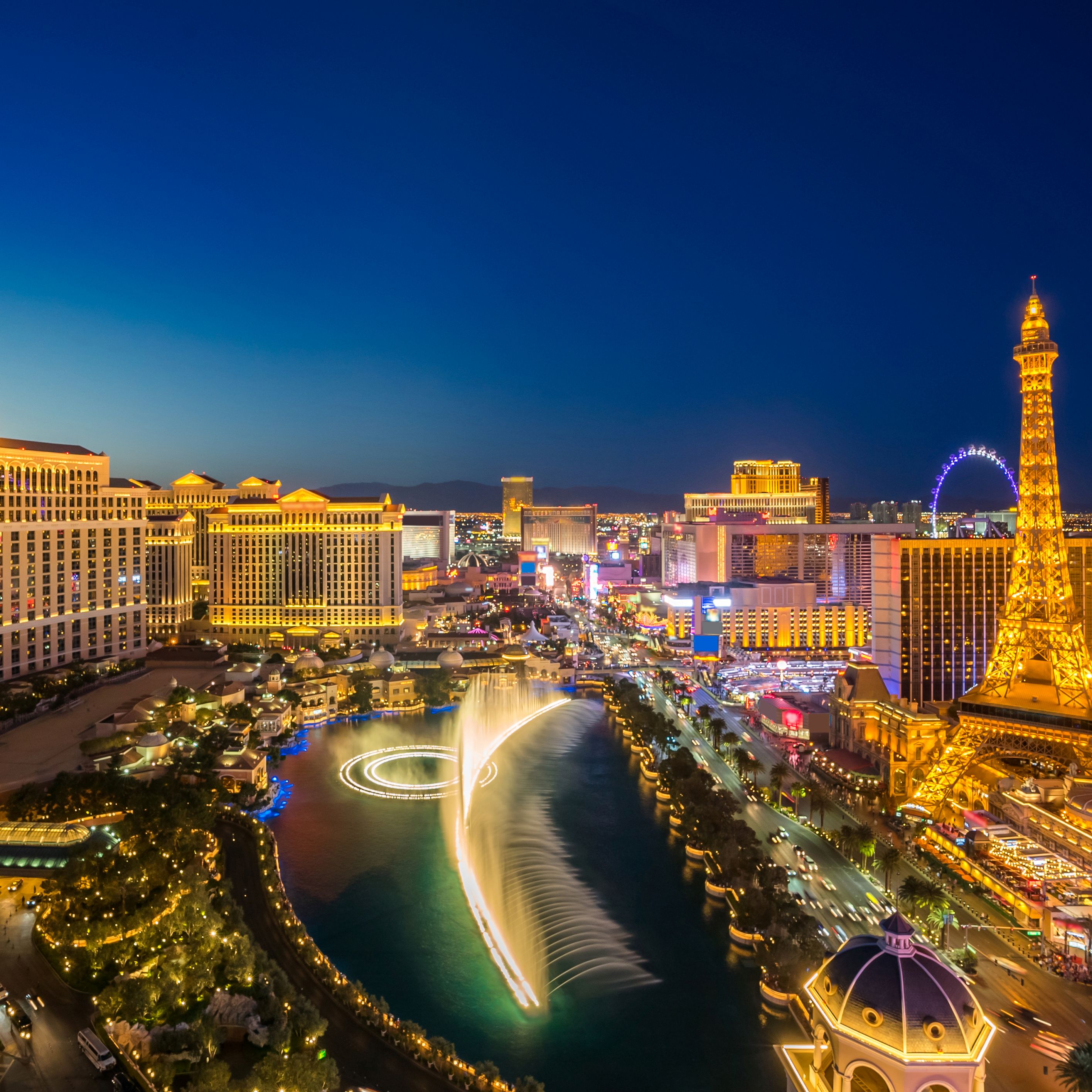 aerial view of a city scape at night